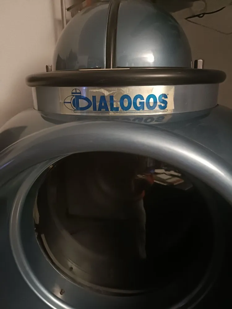 The Dialogos logo on the terminal's band