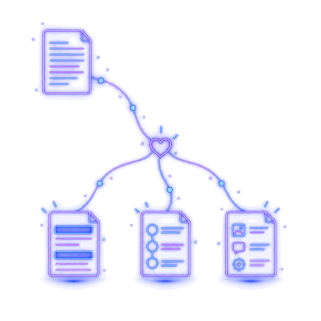 Illustrazione della didattica inclusiva: lo stesso documento si divide in tre versioni adattate, con testo più grande, passi numerati e simboli.